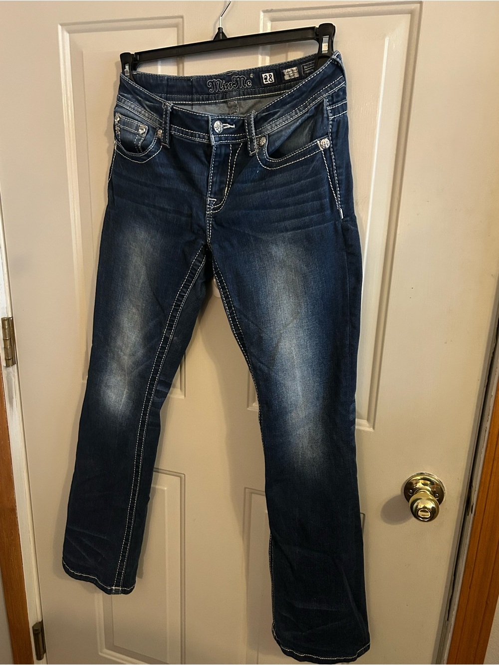 Miss Me Dark Blue Bootcut Jeans with Contrast Stitching